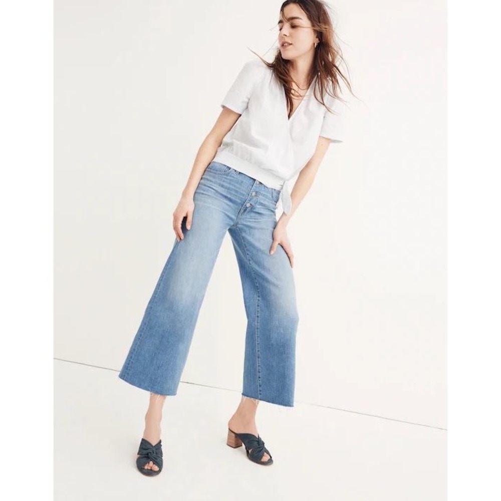Madewell Wide-Leg Crop Jeans Blue Button Fly Raw Hem Size 23